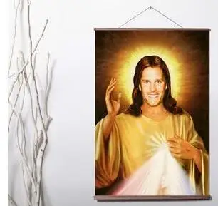 Tom Brady Jesus  Art canvas Poster Canvas Scroll Painting with wood