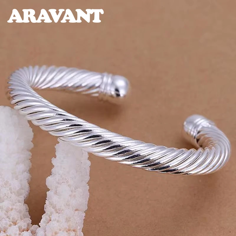 Aravant 925 Silver Twisted Rope Open Cuff Bracelet Bangle For Women Wedding Jewelry Gifts