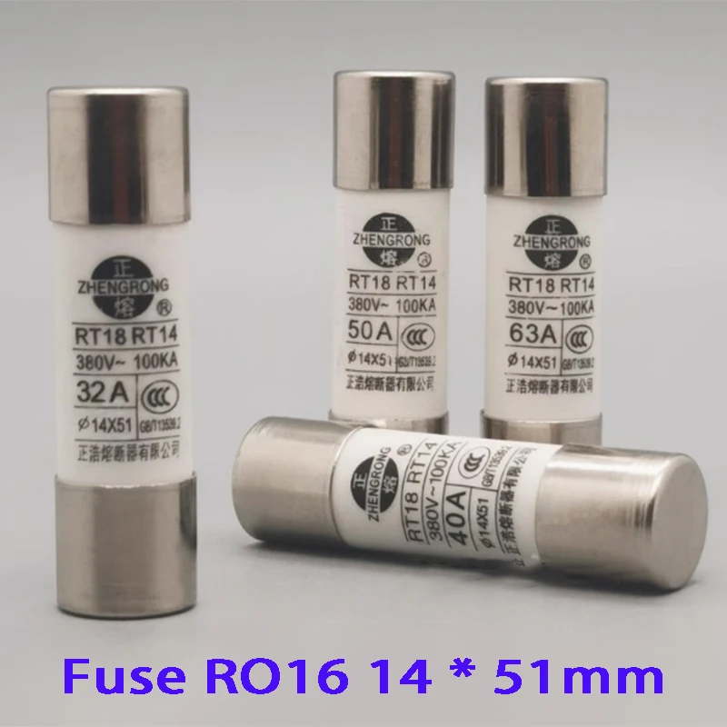 R016 RO16 fuse 14X51 fuse RT18 RT14 ceramic melt core RO16 fuse tube RT14-32 RT18-63 16A 20A 25A 35A 40A 50A 63A