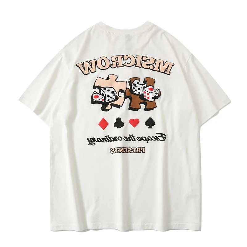 Harajuku Retro Puzzle Dice Printed T-shirt for Women Summer Fashion Ins College Style Casual Round Neck Couple Short Sleeves