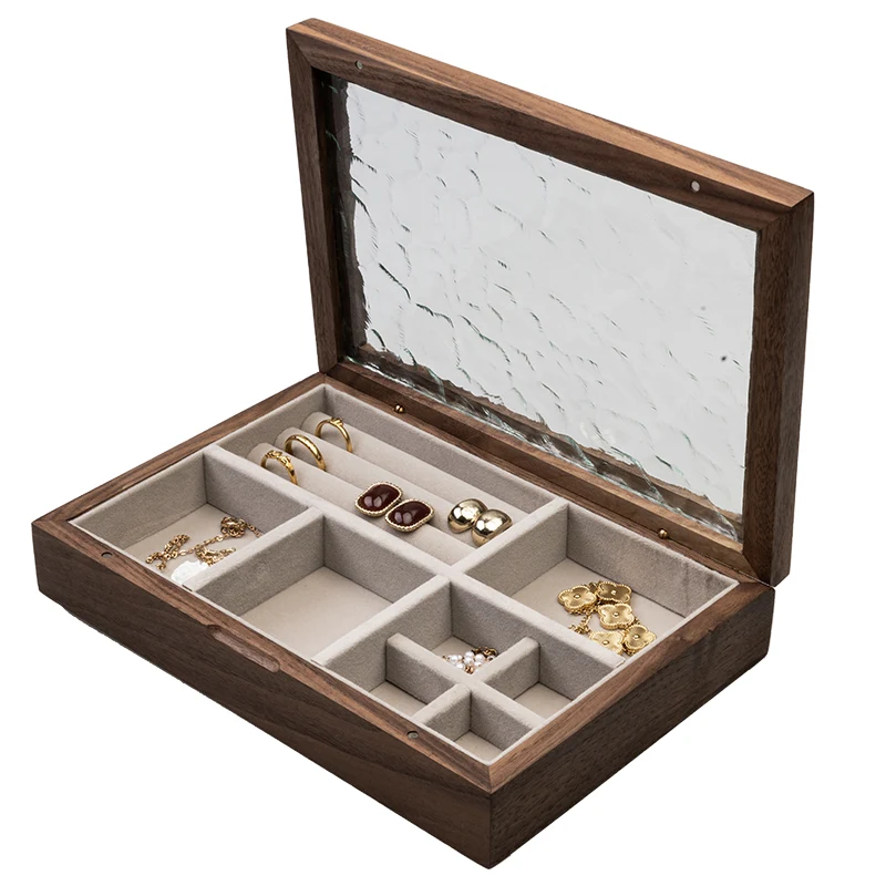 

Jewelry box Storage box Solid wood high-end exquisite black walnut hand jewelry necklace box Wedding gift