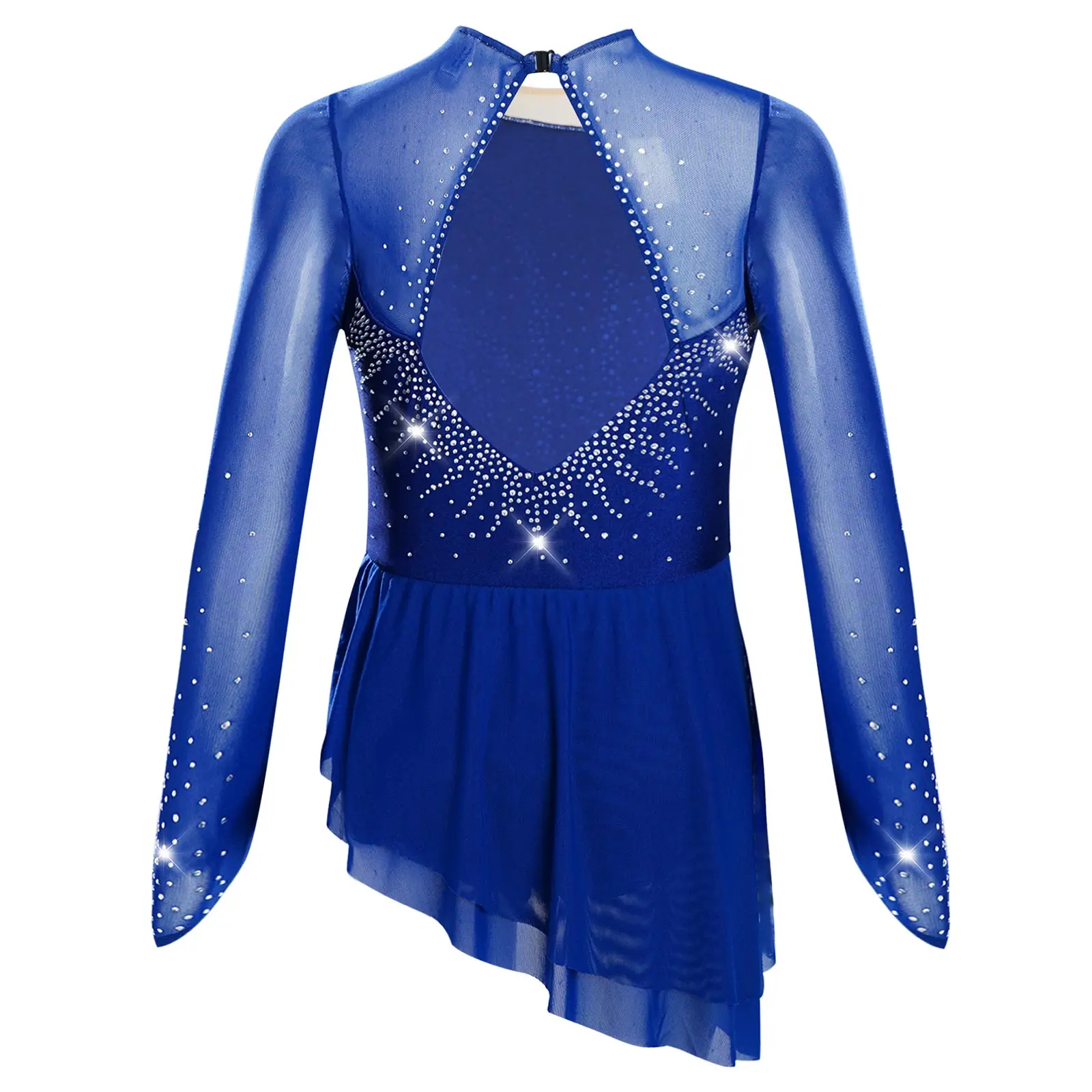 فستان رقص غنائي حديث للأطفال البنات بقماش شفاف وأكمام طويلة مع فتحة خلفية مرصعة بأحجار الراين فستان رقص غنائي للتزلج على الجليد #5