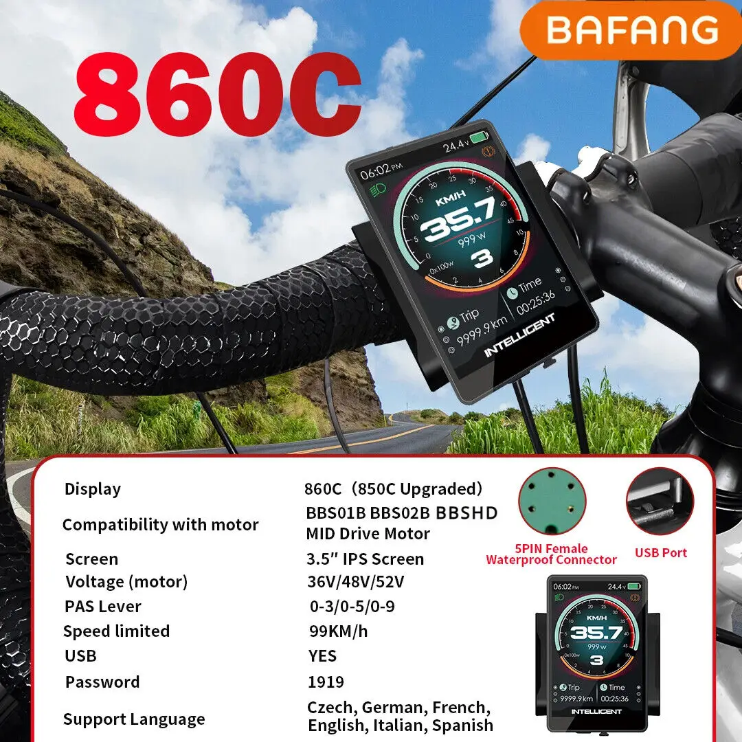 BAFANG 860C IPS Display Electric Bike Kit BBS BBSHD Mid Drive Motor Speedmeter