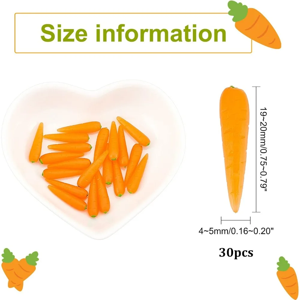 30Pcs Mini Artificial Carrot Decorations Plastic Miniature Carrots Artificial Mini Vegetable Home Kitchen Decoration for Party