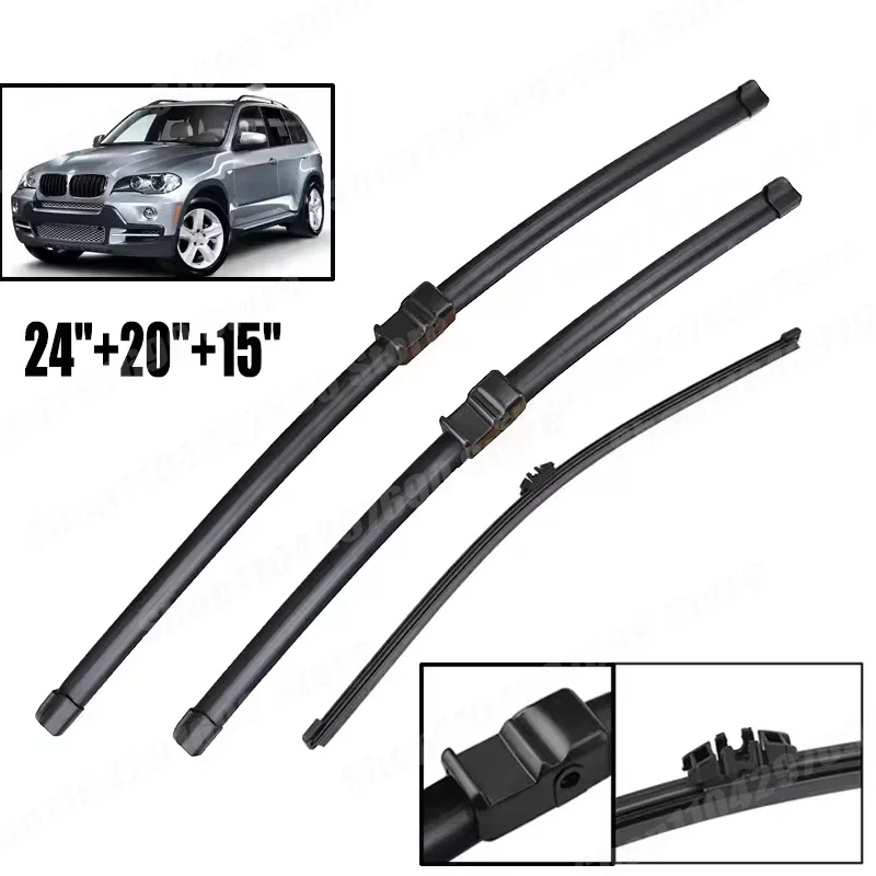 

Wiper LHD Front & Rear Wiper Blades Set For BMW X5 E70 2006 - 2011 Windshield Windscreen Window Brushes 24"+20"+15"