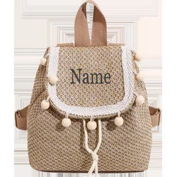 Personalized Straw Woven Backpack For Girls, Unique Birthday Gift, Backpack, Beach Backpack, Customized Name, Vacation Backpack