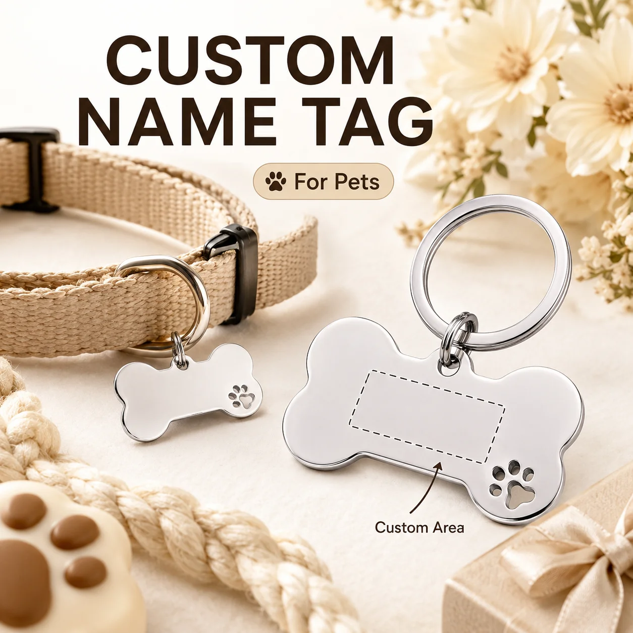Creative Double-sided Custom Text Dog Tag, Stainless Steel Laser Engraved Personalized Pet Tag, Anti-lost Dog Tag