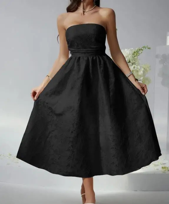 

Womens Dresses 2025 Autumn and Winter Elegant Jacquard Strapless Princess Dress Temperament Commuting Casual Dress
