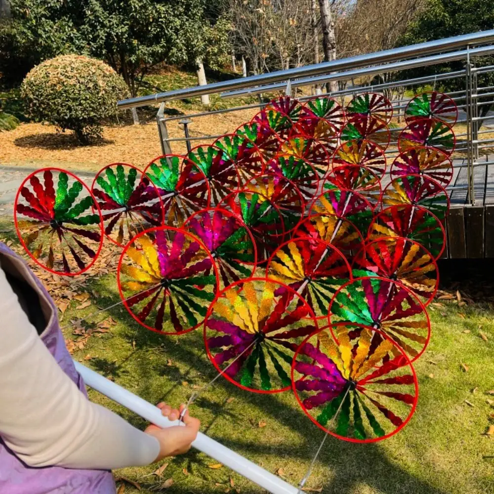 

8pcs/set 30cm 10meters Glitter Laser String Windmill Rainbow Colors Plastic Pinwheels Circular with Steel Wire Rope Handmade