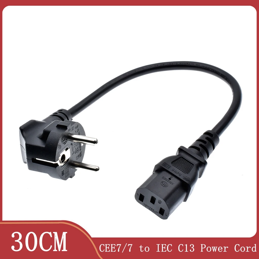 CEE7/7 to IEC C13 Power Cords, 10A/16A, 250V, H05VV-F 0.75mm Cable ,Short Schuko to C13 Power cord,1ft/30cm*