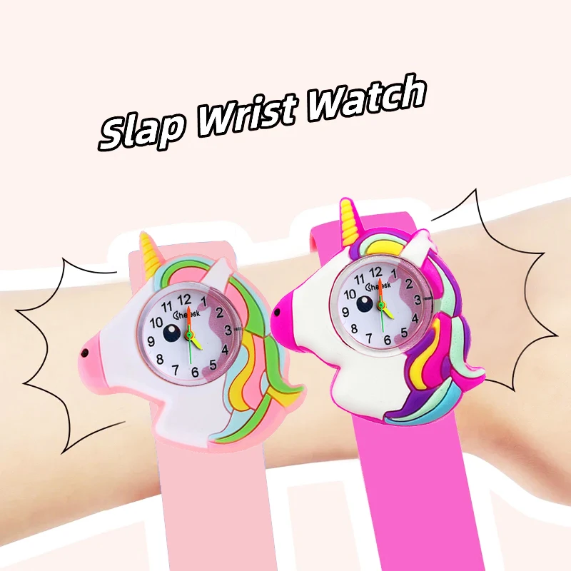 Cheap Wholesale 3D Unicorn Children Watches Clock Easy To Wear Slap Wrist Bracelet Toy Boys Girls Kids Quartz Wristwatches