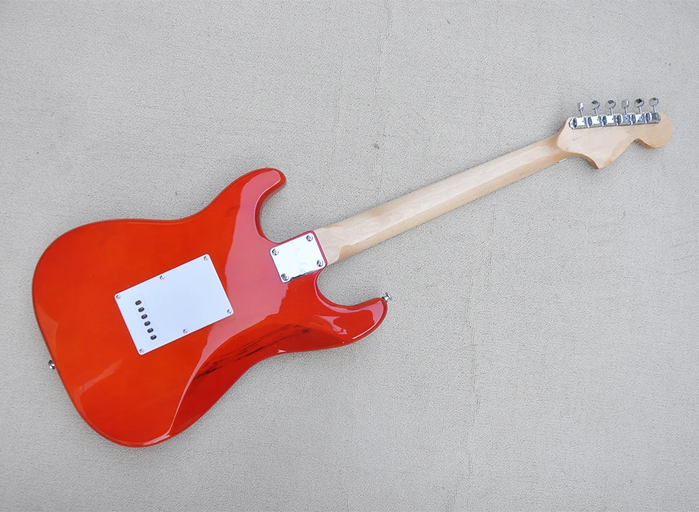 6 Strings Red Electric Guitar with Reverse Headstock,Flame Maple Veneer.Maple Fretboard