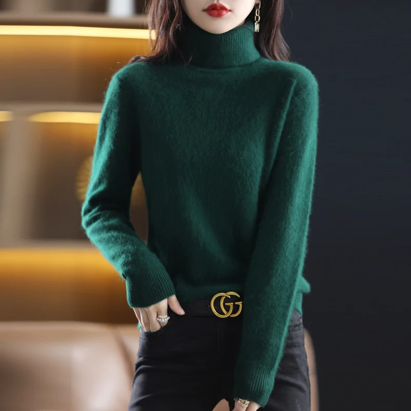 Mink Cashmere Sweater Women's Knitted Sweaters Turtleneck Long Sleeve Tops Female Pullover Autumn Winter Clothes Vintage Jumpers