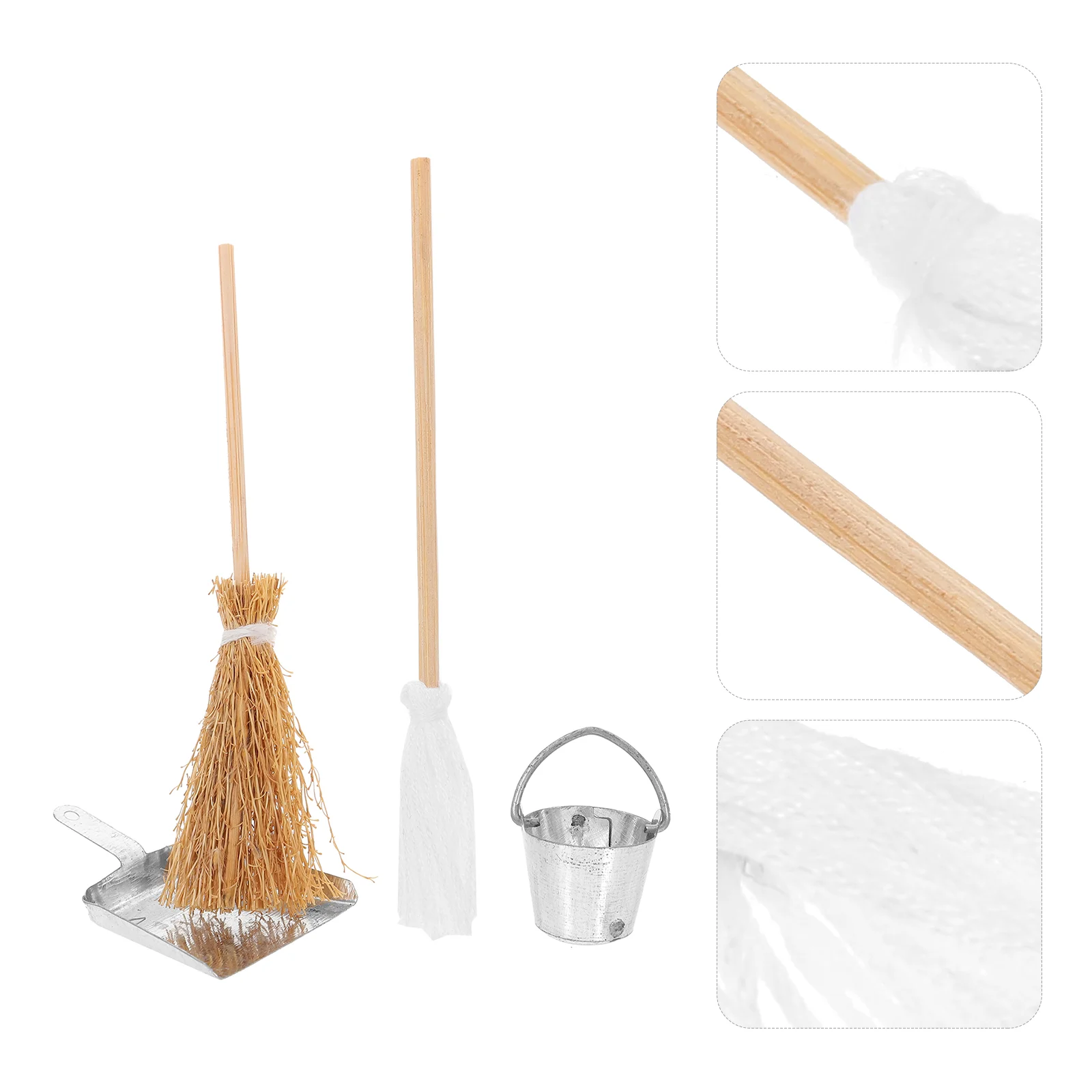 

Miniature Scene Props Ornament Bucket Simulated Mop Furniture Model Iron Dustpan Decor