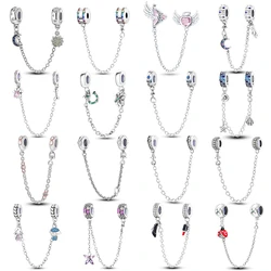 Prawdziwe 925 srebro gwiazdy i księżyc słonecznik łańcuszki zabezpieczające koraliki dystansowe Charms Fit Qikaola 925 oryginalne bransoletki DIY biżuteria