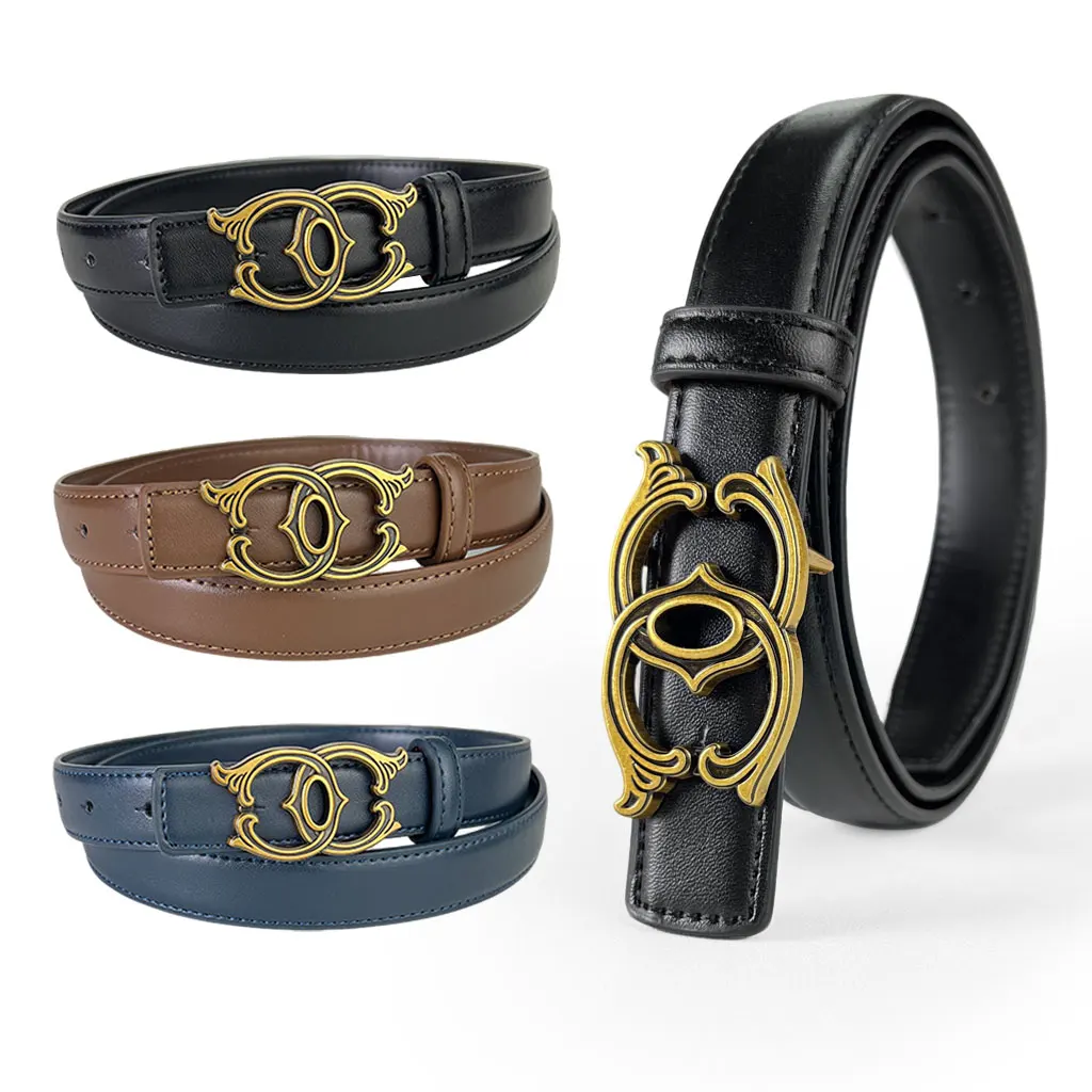 Distressed Metal Letter Buckle High Waist Belt Vintage Style Patchwork Design Slimming Daily Wear Accessory