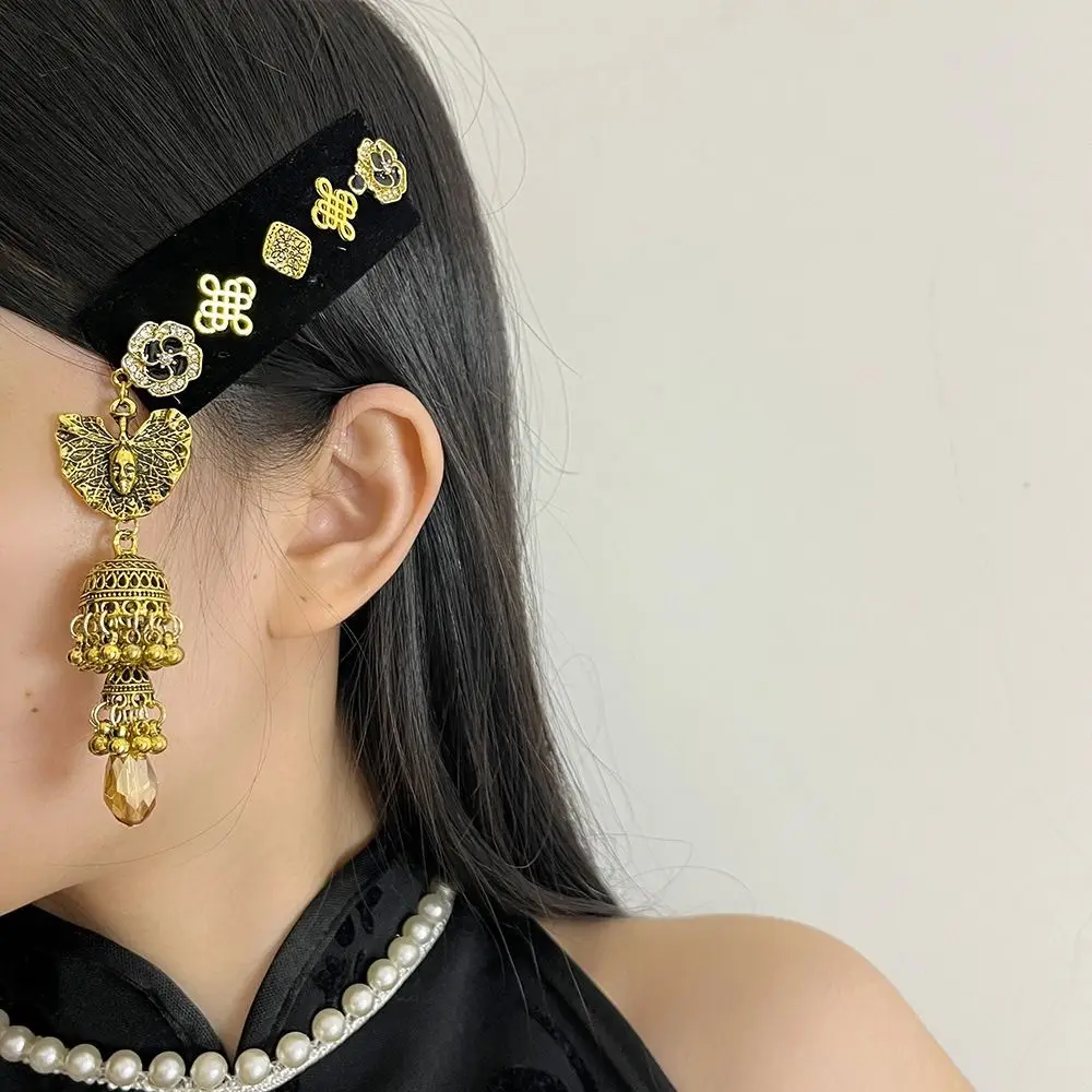 Classical Vintage Tassel Bell Hair Clip Crystal Elegant Ethnic Style Hair Hoop Headdress Pearl Chinese Style Side Clip Bride