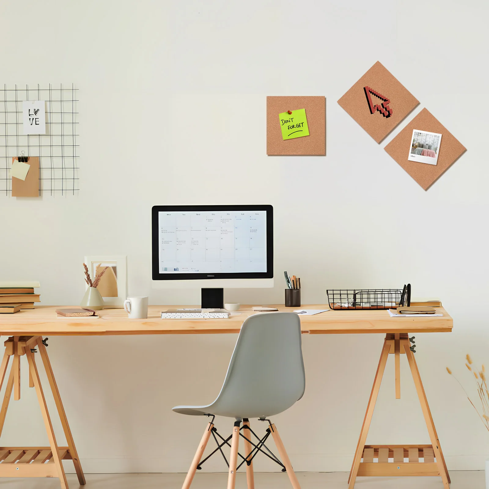 

6Pcs Cork Notice Board Squares Easy Install Self Stick Bulletin Boards for Walls Memo Reminder Message Board Office Home