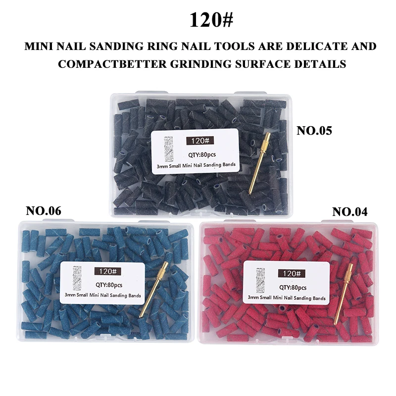 80 قطعة/صندوق 3 مللي متر أشرطة صنفرة صغيرة للأظافر مع 1 عمود Girt 80/120/180 آلة الحفر الكهربائية UV جل مزيل طلاء الأكريليك ملحق #3