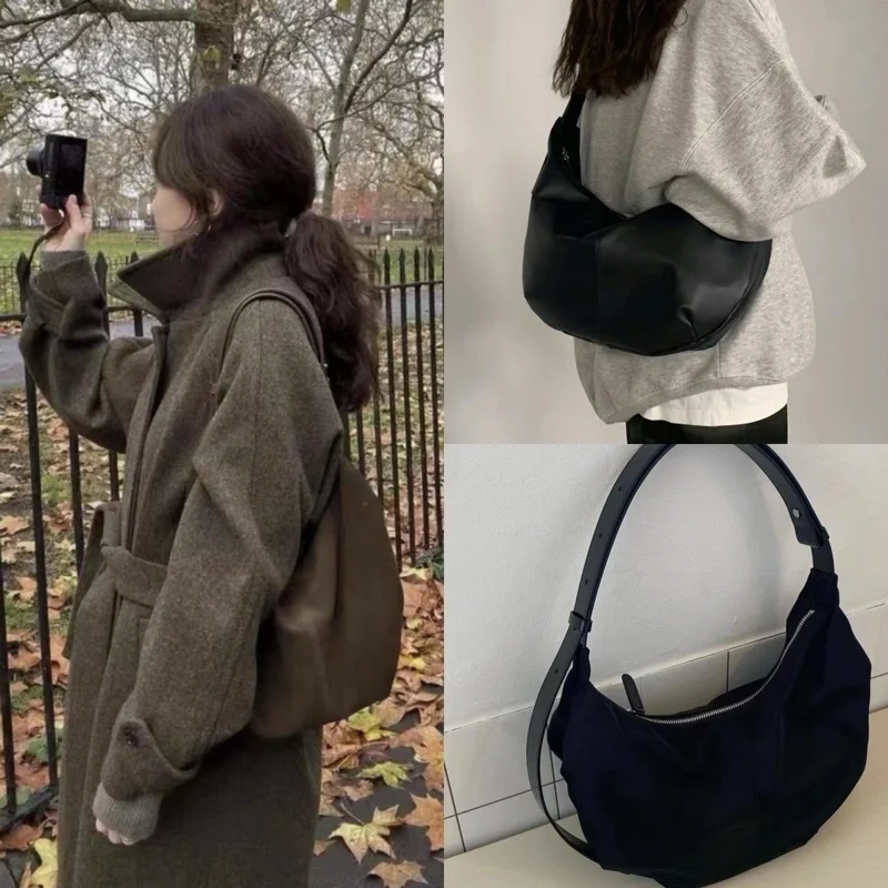 

Casual Dumpling ape oulder Crossbody Bag Real Top Layer Cowhide Underarm Bag for Commuting ex Soft Polyester