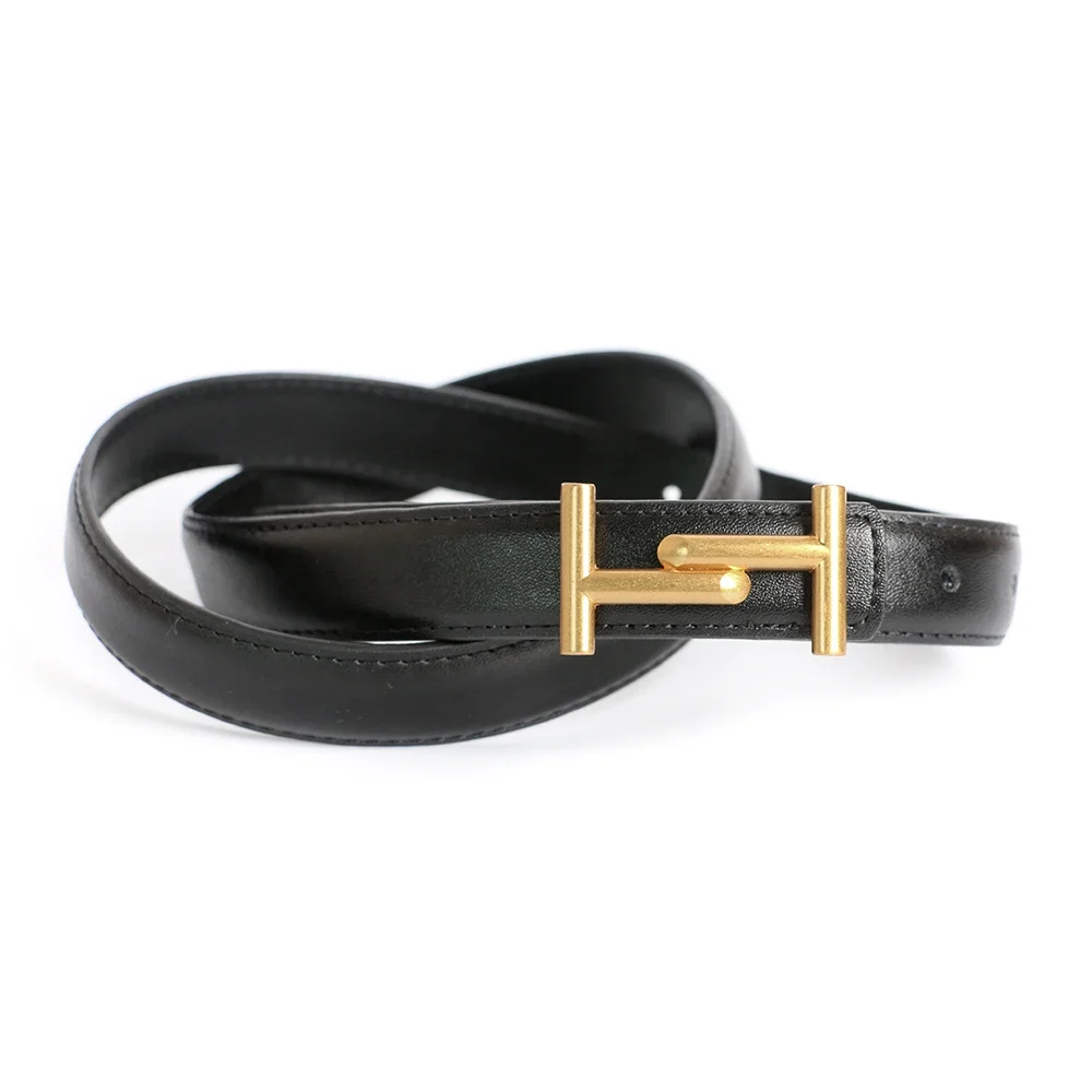 Narrow Luxury Designer Brand T Buckle H Belt High Quality Women Genuine Real Leather Dress Strap for Jeans Waistband 2.3cm Pink