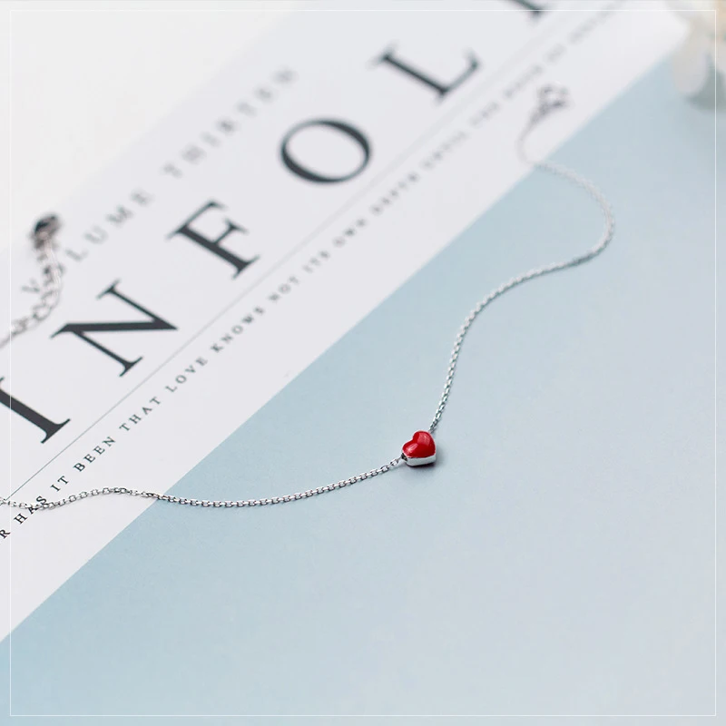Modian Fashion Love Red Heart Silver Anklets for Women Simple Enamel Chain Bracelets for Leg Foot Jewelry Femme Accessories