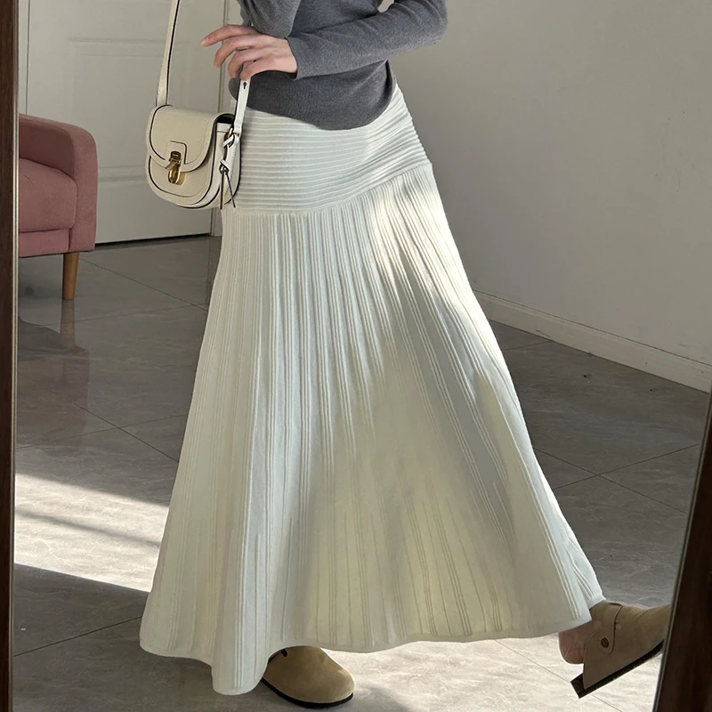 Pleated Skirt Women Fashion MermaidSkirts Outfits Knitted Skinny Maxi Skirts Fall Casual Textured Autumn Winter Maxi Skirts