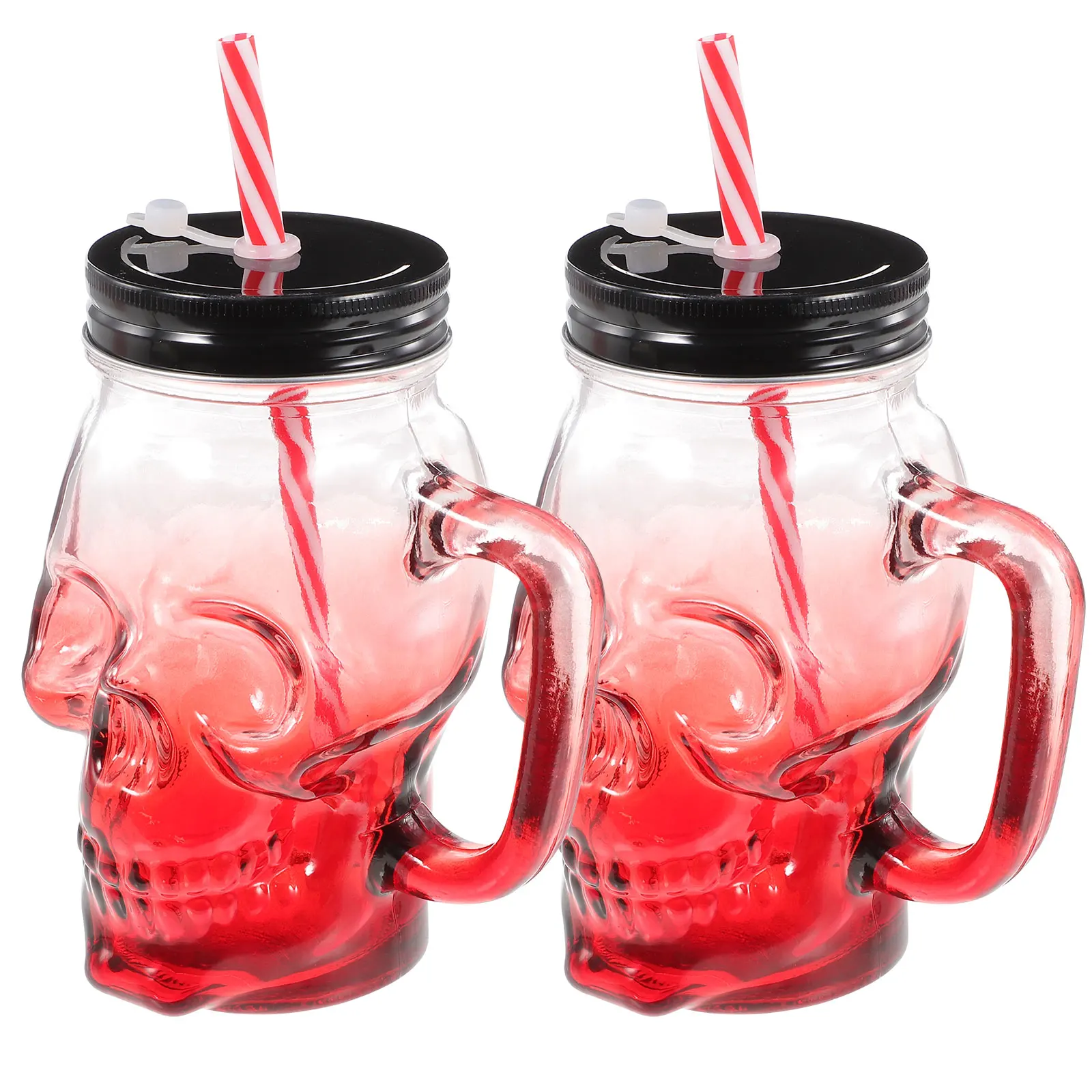 

2Pcs Halloween Skull Glasses 500ml Gradient Reusable Beer Wine Cups Party Skull Beverage Glasses Halloween Glass
