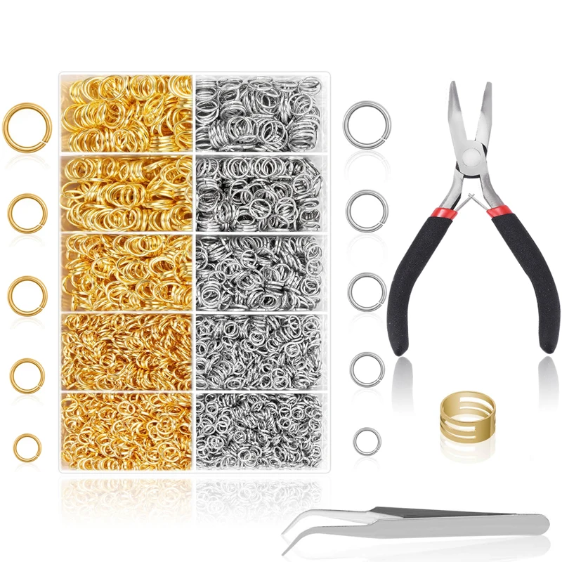 

4600Pcs Jewelry Finding Kits Gold Sliver Jump Rings for Jewelry Making Bracelet Necklace Chain DIY Accessories Making Supplies