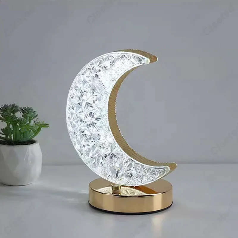 Creative Romantic Moon Crystal Decorative Desk Lamp Home Bedroom Bedhead Advanced Atmosphere Decorative Lighting Fixtures