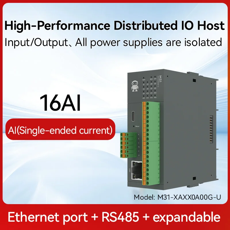 Remote IO Gedistribueerde IO NIEUWE Versie M31-AFAX4440G-U DI/DO/AO/AI RS485 RJ45 Modbus Met Uitbreidingsmodule CDEBYTE PNP NPN DIP