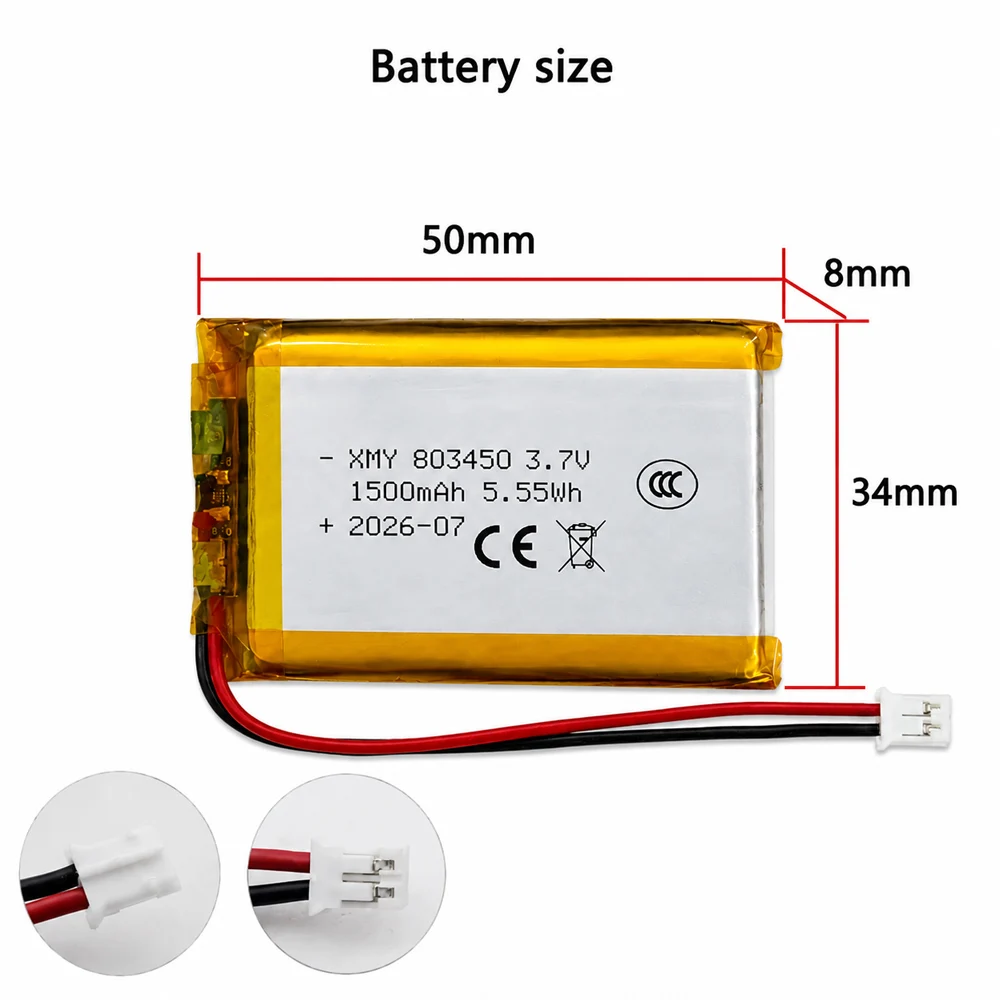 803450 1500mAh 3.7V Polymer Lithium Rechargeable Battery for GPS Navigator Bluetooth Headset Walkie-talkie Camera MP5 PH2.0 Plug
