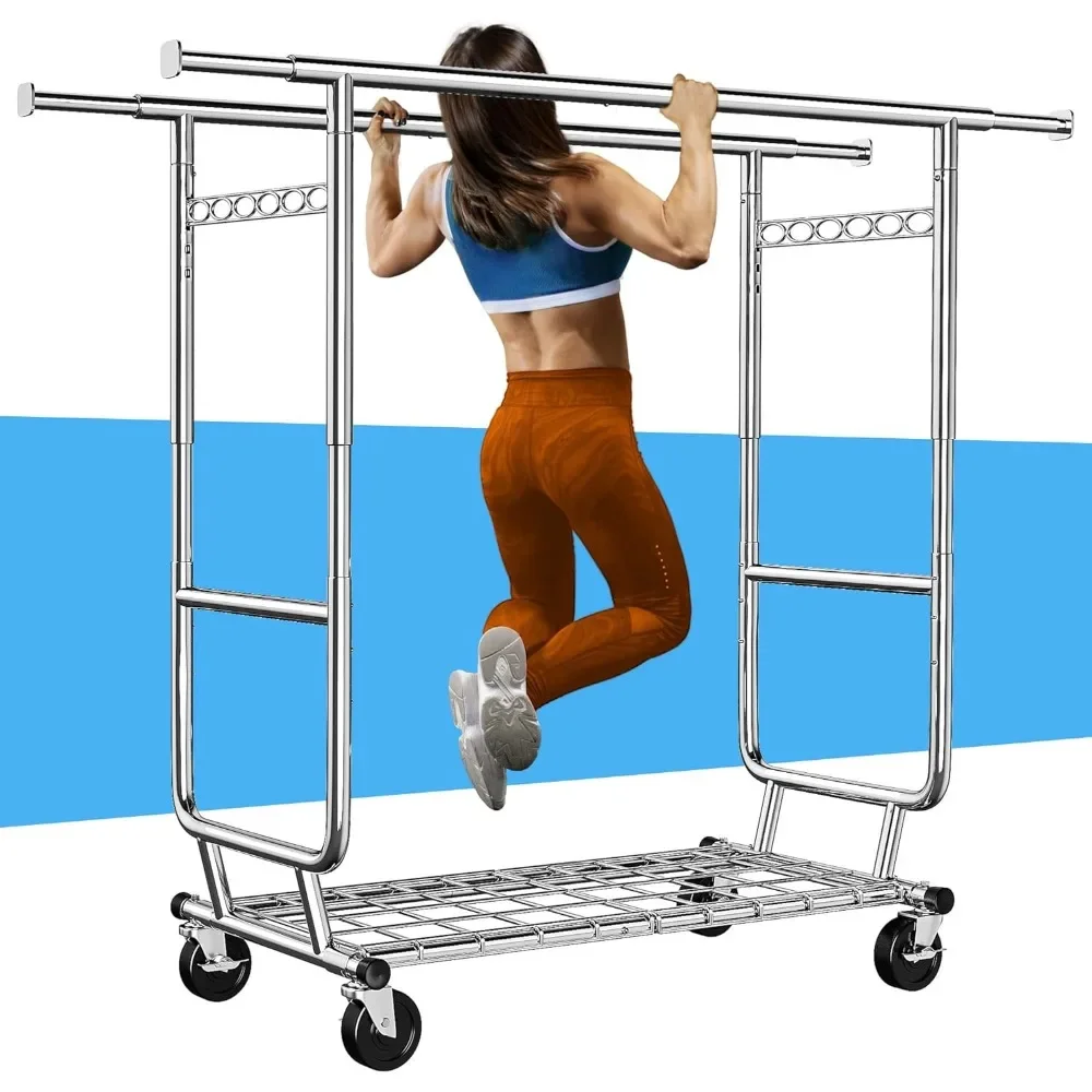 

Clothes Rack Heavy Duty Clothing Racks for Hanging Clothes Load 620LBS, Rolling Clothing Rack with Wheels, Adjustable