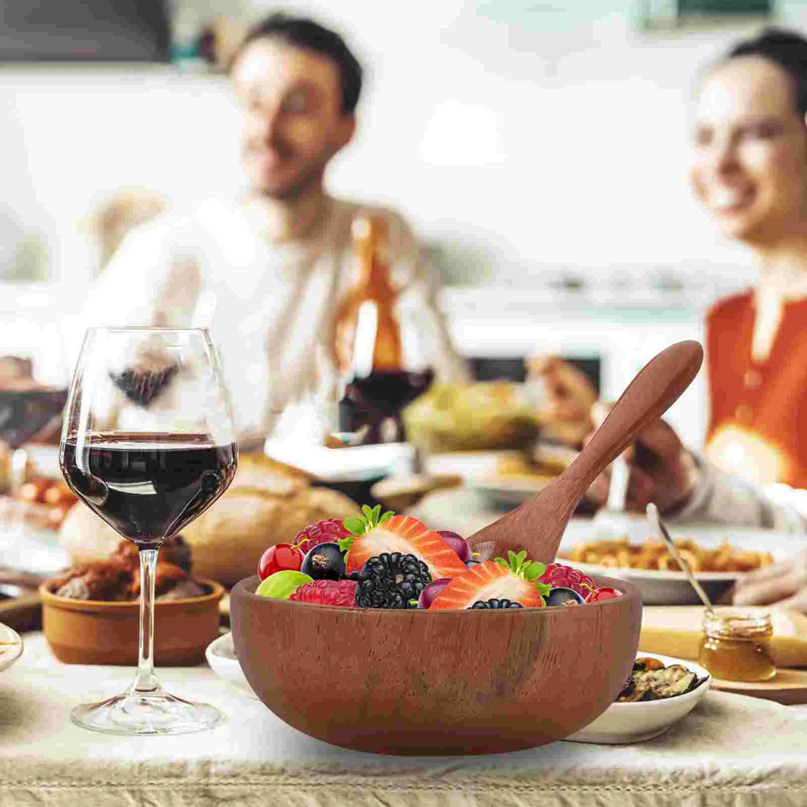 

Baby Spoons Wooden Bowl Tableware Salad with Serving Utensils Large Fork Kit Bowls Kitchen