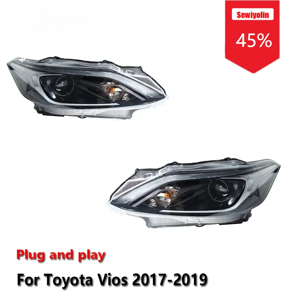 

Sewiyolin автомобильные светодиодные фары в сборе для Toyota Vios 2017-2019 противотуманные фары DRL тормозной указатель поворота Plug and Play