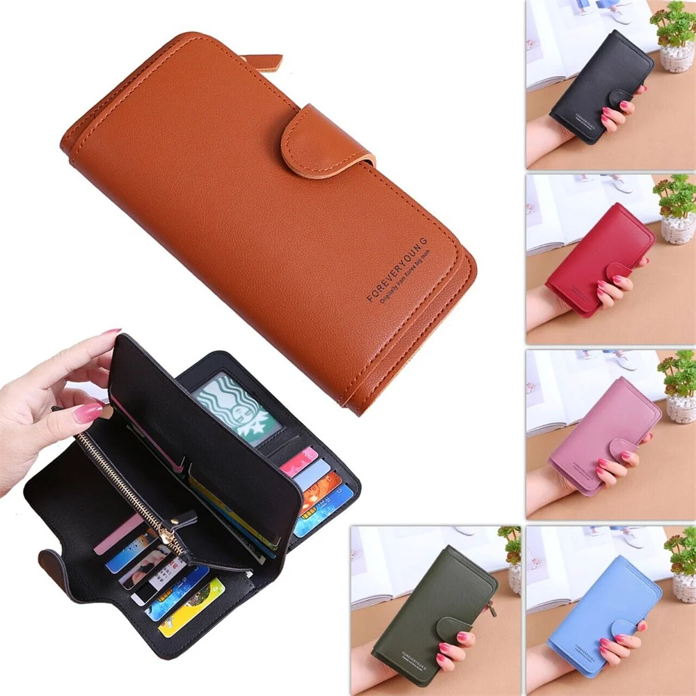 Fashion Women Leather Wallet Long Purse Phone Card Holder Case Clutch Large Capacity Ladies Girls Mobile Phone ID Card Holder