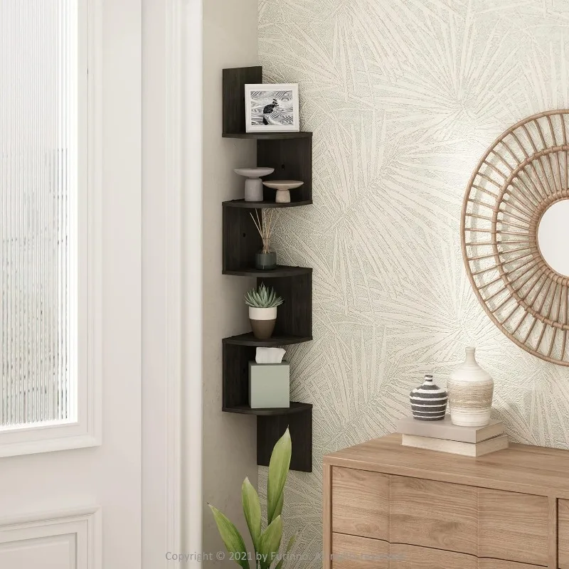 

5-Tier Floating Corner Shelf for Wall, Corner Zigzag Shelf Wall Mounted, Radial Wall Mount Shelves, for Home Office, Living Room