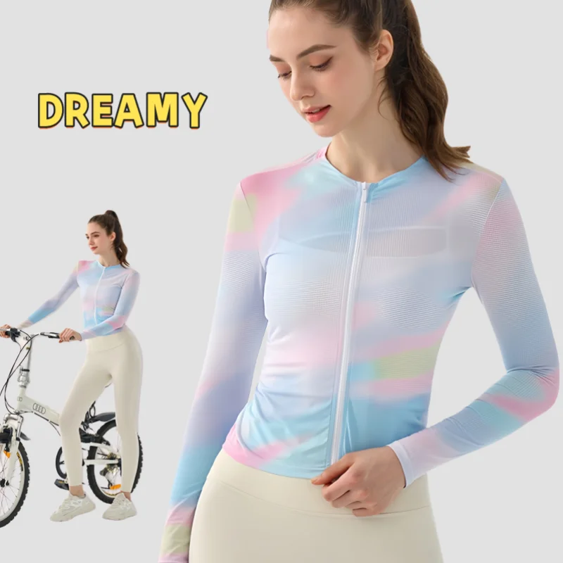 

Dreamy Cycling Jersey Long Sleeve Zipper Shirt Breathable Quick-Drying Pro Run Sport Outfit for Women Road Bike Workout Clothing