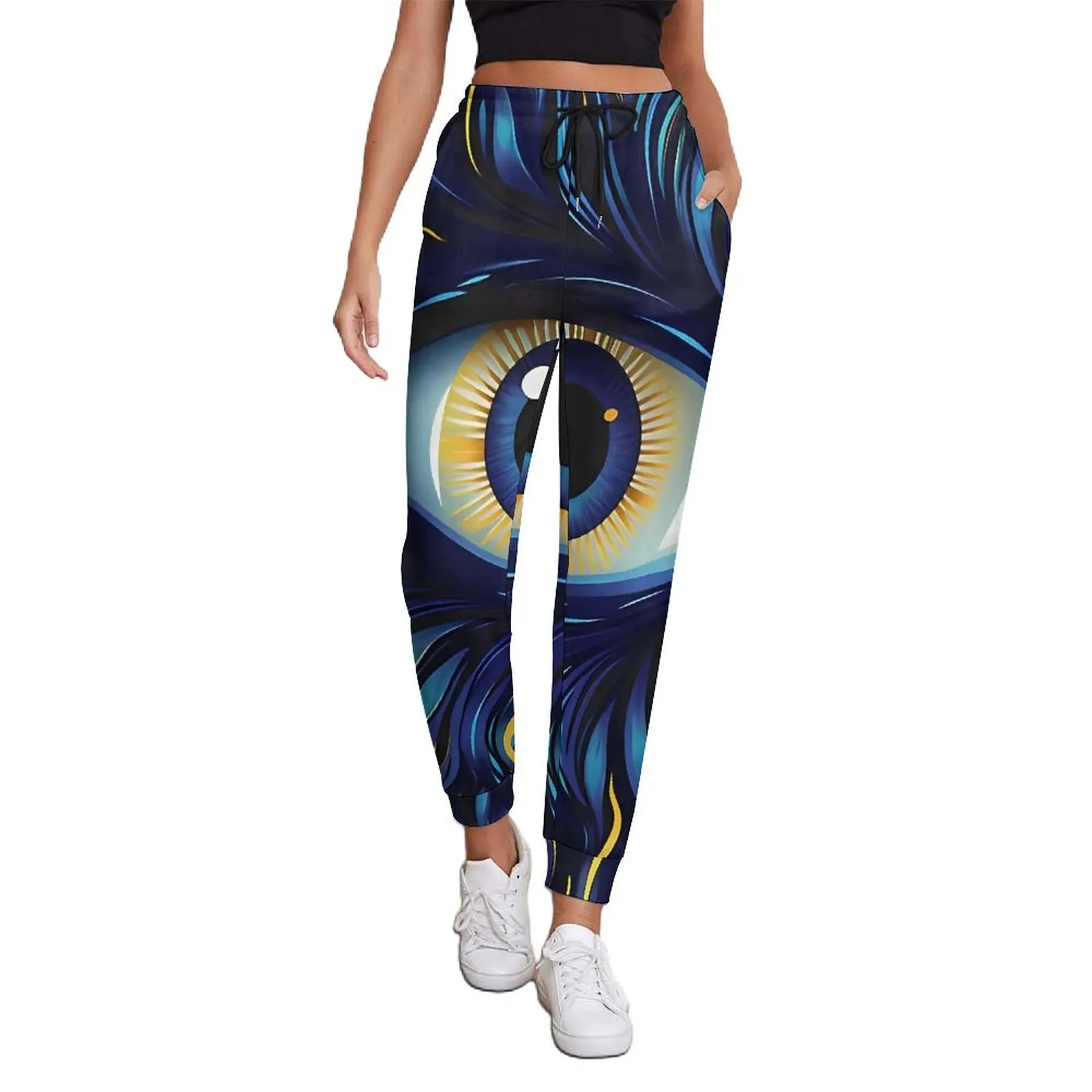 Blue Evil Eye Jogger Pants Female Abstract Print Modern Joggers Spring Graphic Korean Fashion Oversize Trousers Gift