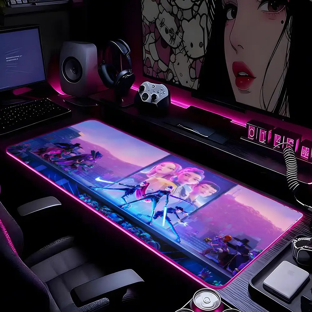 Alfombrilla de ratón KPOP Demon H-Hunters, alfombrilla de ratón con impresión HD para jugadores de ordenador, borde de bloqueo, alfombrilla de ratón RGB antideslizante XXL90x40cm, teclado PC D