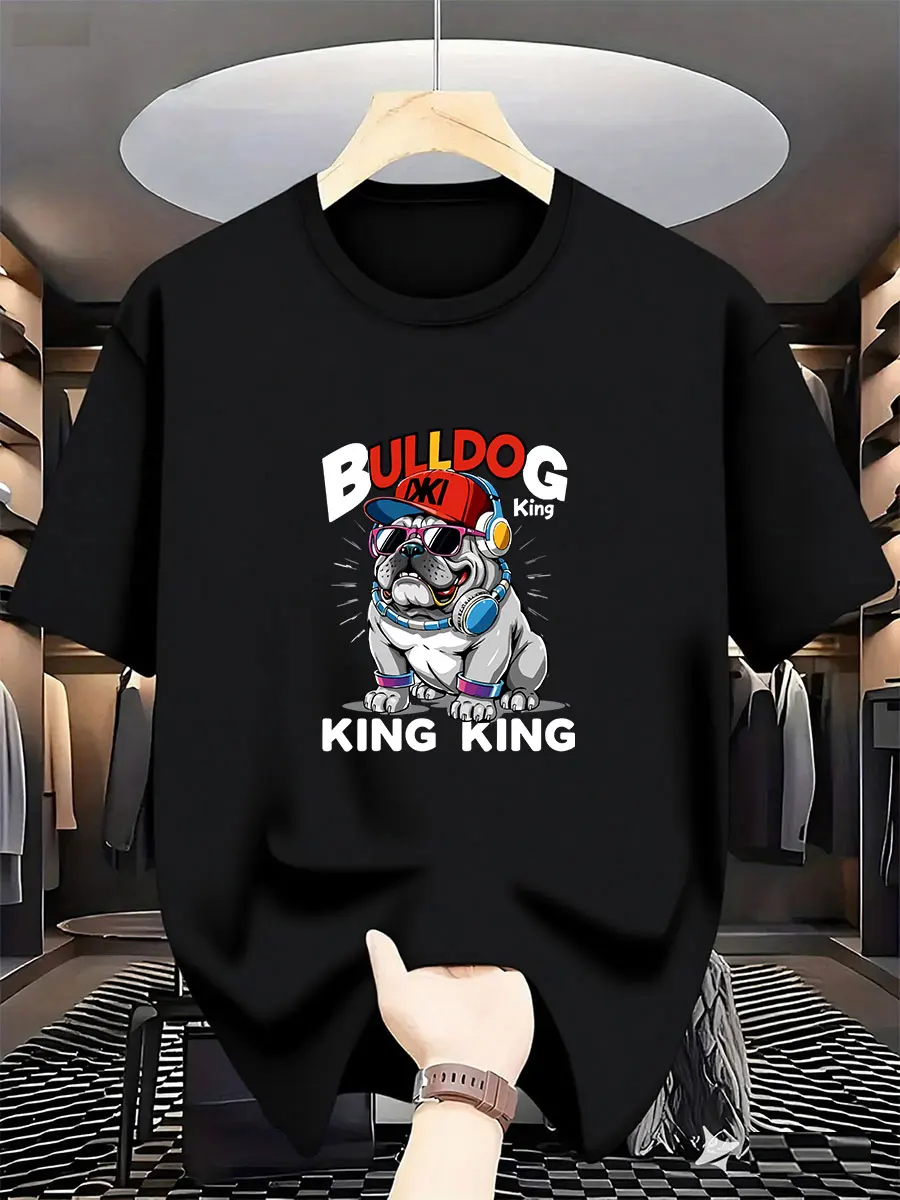 

Cartoon Bulldog Pattern International Fashion Style Printed Men's T-shirt, Suitable for Summer Casual Daily Wear and Urban Stree
