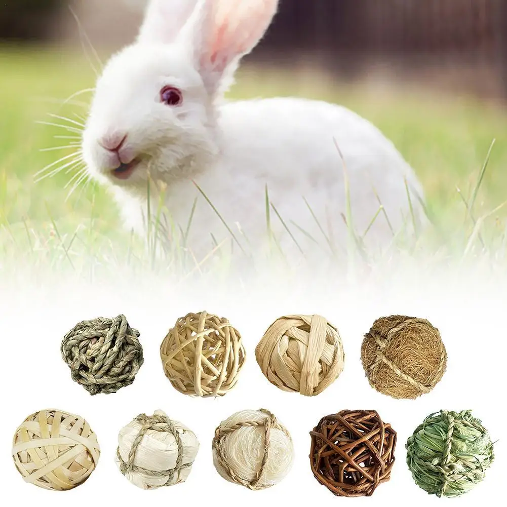 Rabbit Teething Natural Grass Ball Pet Teething Snack Toy Help Digestion Clean Teeth Relieve Anxiety Hand-woven Grass Ball