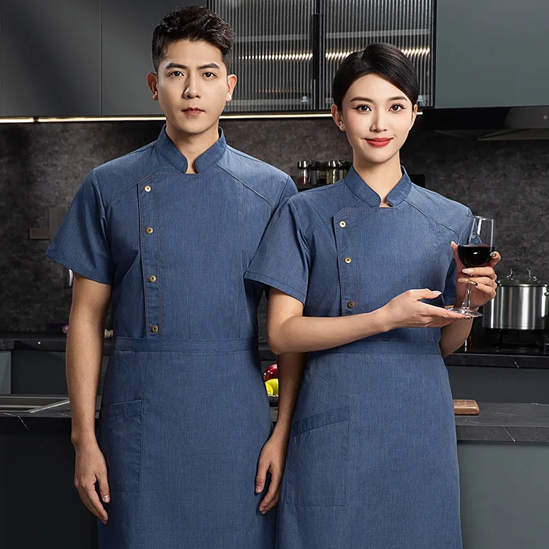 Uniforme de travail de Chef à manches courtes, cantine de Restaurant, vêtements de travail fins d'été, Restaurant occidental, Steakhouse, haut unisexe pour employé