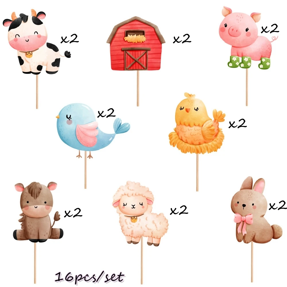 1set Farmland Animal Cake Toppers Carton Cow Pig Gift Bags Paper Cake Wrapper for Kids Farm Themed Animal Birthday Party Decor