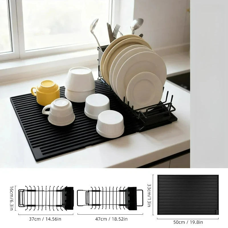 

Large Kitchen Counter Dish Drying Rack, Rustproof Dish Rack with Drainboard & Special Utensil Organizer