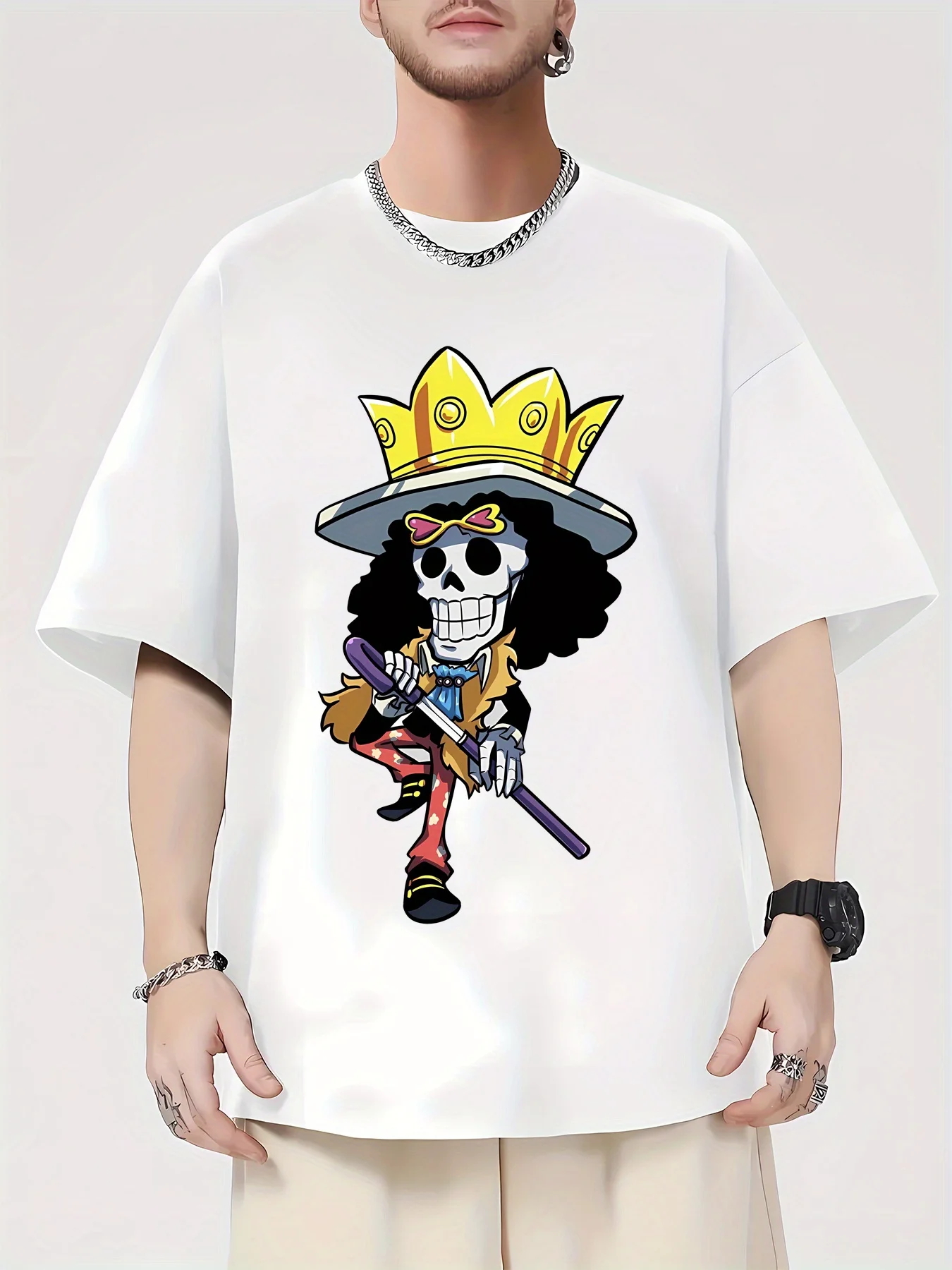 

Brooke Anime ONE PIECE Harajuku Summer T-shirt Men's Cotton Fitness Oversized Vintage Street Women Casual Loose Short Sleeves