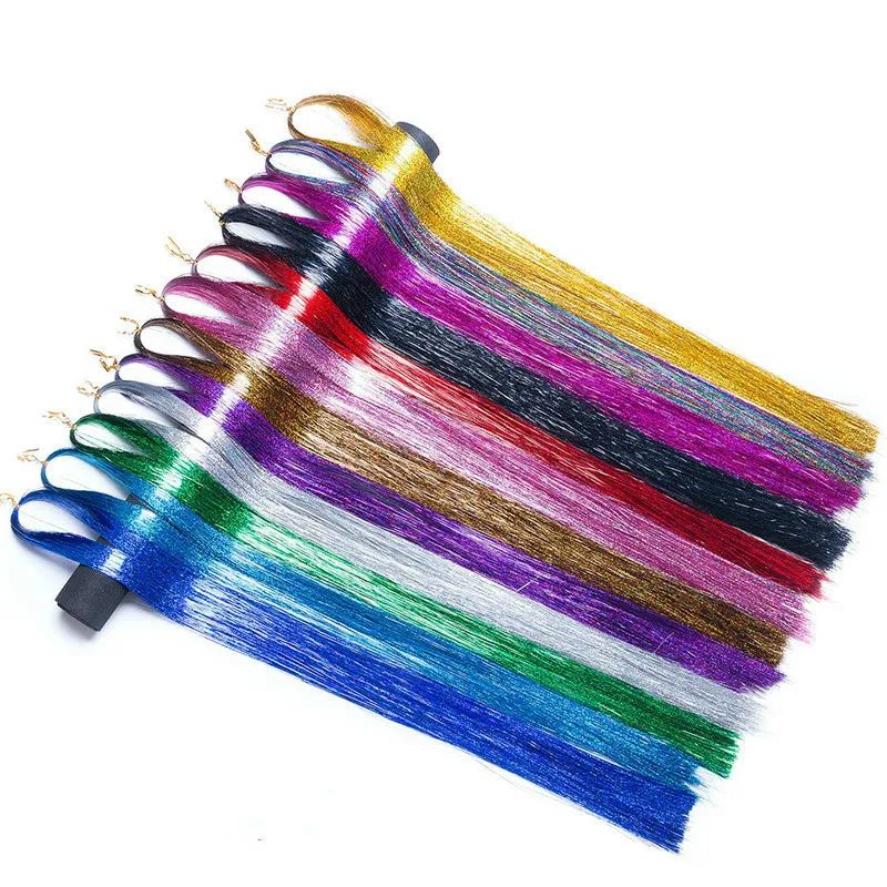 Hair Tinsel Strands of Hair Colored Hair Strands Glitter Hair Extensions for Braids Hair Dazzle Braids with Elastic Extensiones