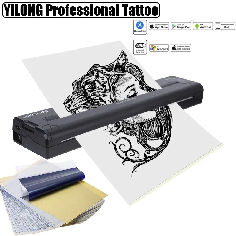 ATS886 A4 Wireless Tattoo Thermal Transfer Printer Bluetooth Compatible with Mobile & PC for Tattoo Stencil Printing