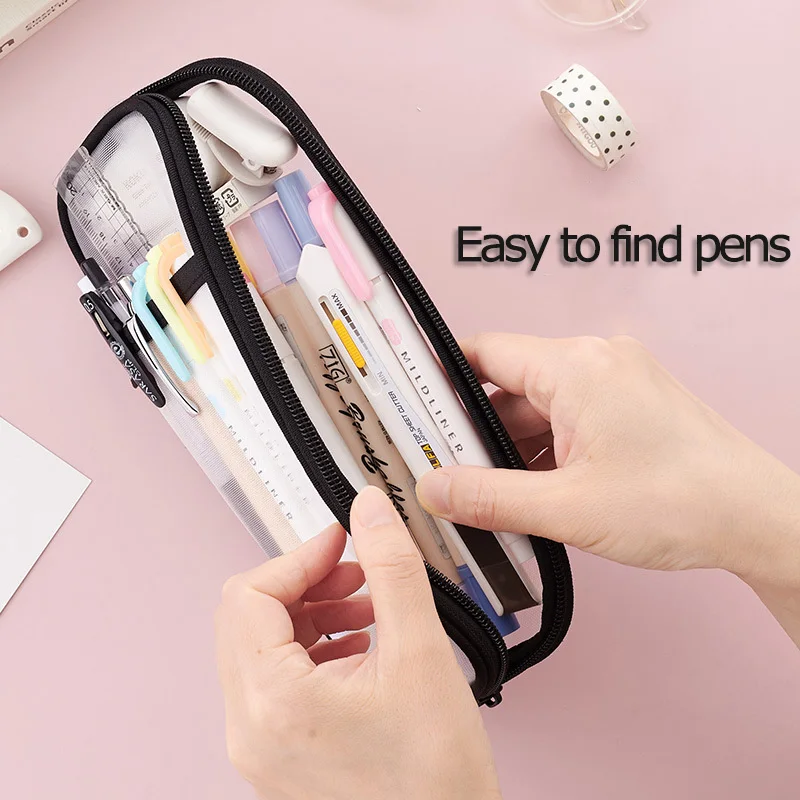 Transparent Pencil Case Waterproof Mesh Large Capacity Pouch Pen Bag Korean Aesthetic Stationery for Girls School Supplies