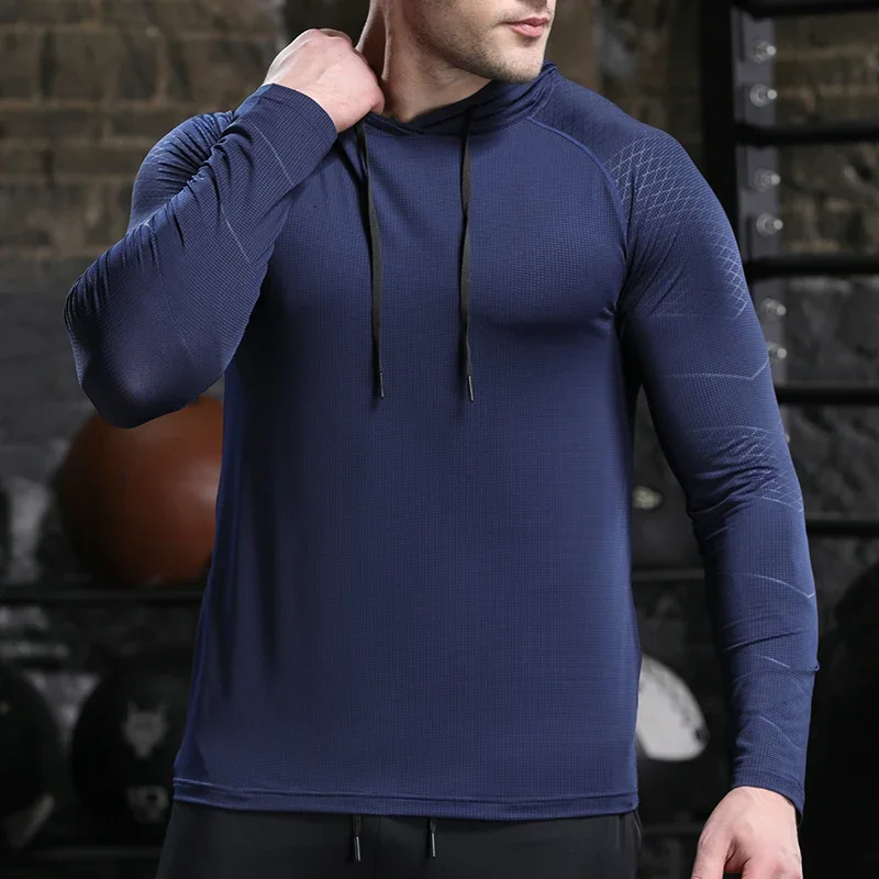 Felpe con cappuccio per sport all\'aria aperta da uomo Quick Dry Fit top a maniche lunghe con cappuccio felpe Casual Quick Dry da corsa per uomo